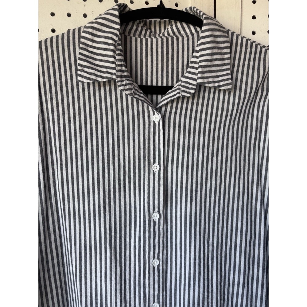 Chouyatou Dress Womens M Oversized Long SLV Cotton Striped Button Up Minimalist - Picture 3 of 7